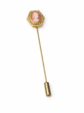 Gold-Tone Coral Cameo Stick Pin - Elegant Women’s Jewelry